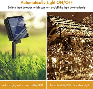 AUOPLUS 33M 300LED Catena Luminosa Solare Luci Solari Esterno IP65 Impermeabili 8 modalità per Festa,Giardino,Natale,Halloween,Matrimoni,Patio,Cancello,Cortile[Classe di efficienza energetica A+++]