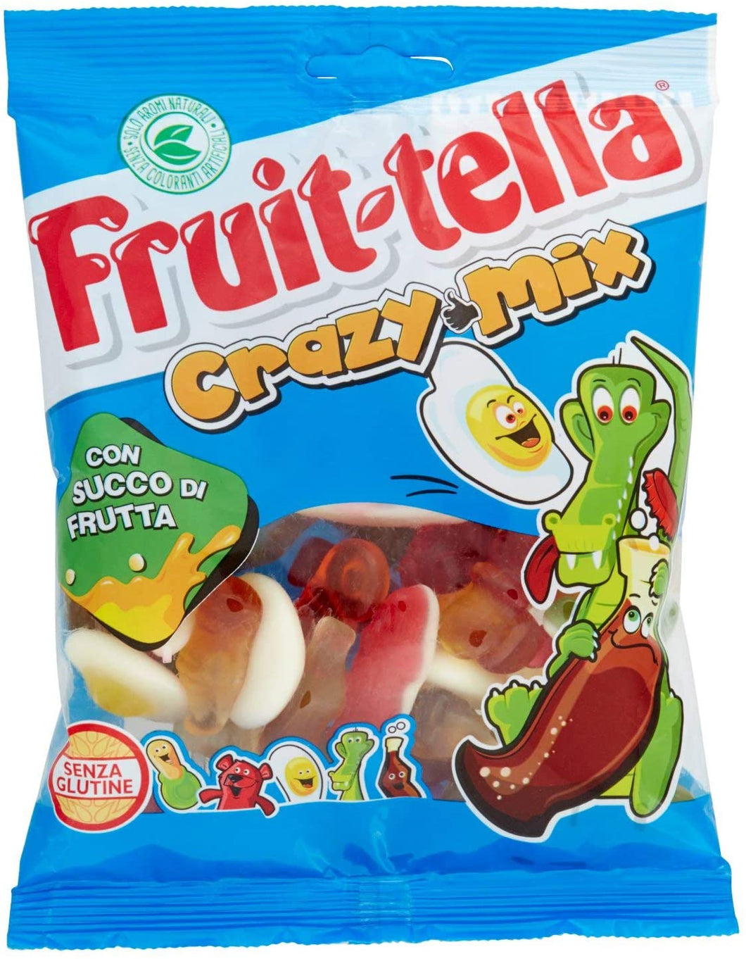 Fruittella Crazy Mix Caramelle Gommose, Gusto Frutti Assortiti con Succo di Frutta, senza Glutine, Formato Busta da 175 g