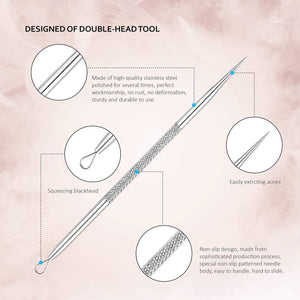 Pinza Rimozione Punti Neri Naso Leva Comedoni IZUKU [GARANZIE A VITA] Blackhead Remover Kit Acciaio da 6 Strumenti Professionali con Due Estremità,togli i Punti Bianchi e le Macchie Acne dal Viso
