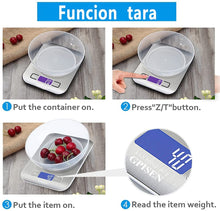Carica l'immagine nel visualizzatore di Gallery, GPISEN Bilancia da Cucina Smart Digitale con Funzione Tare,5kg/11 lbs Professionale Acciaio Inox Alta Precision Bilancia Elettronica per la Casa e la Cucina,Argento,(2 Batteries Incluse)