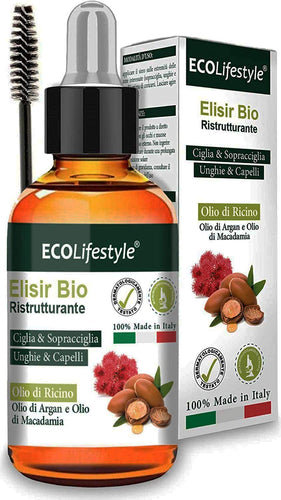 Olio di Ricino per Ciglia Capelli (50ml) Siero Ciglia Allungante Pelle Unghie e Sopracciglia Allunga Rinforzante per Crescita Barba Castor Oil Olio di Ricino Puro Macadamia Argan Cheratina