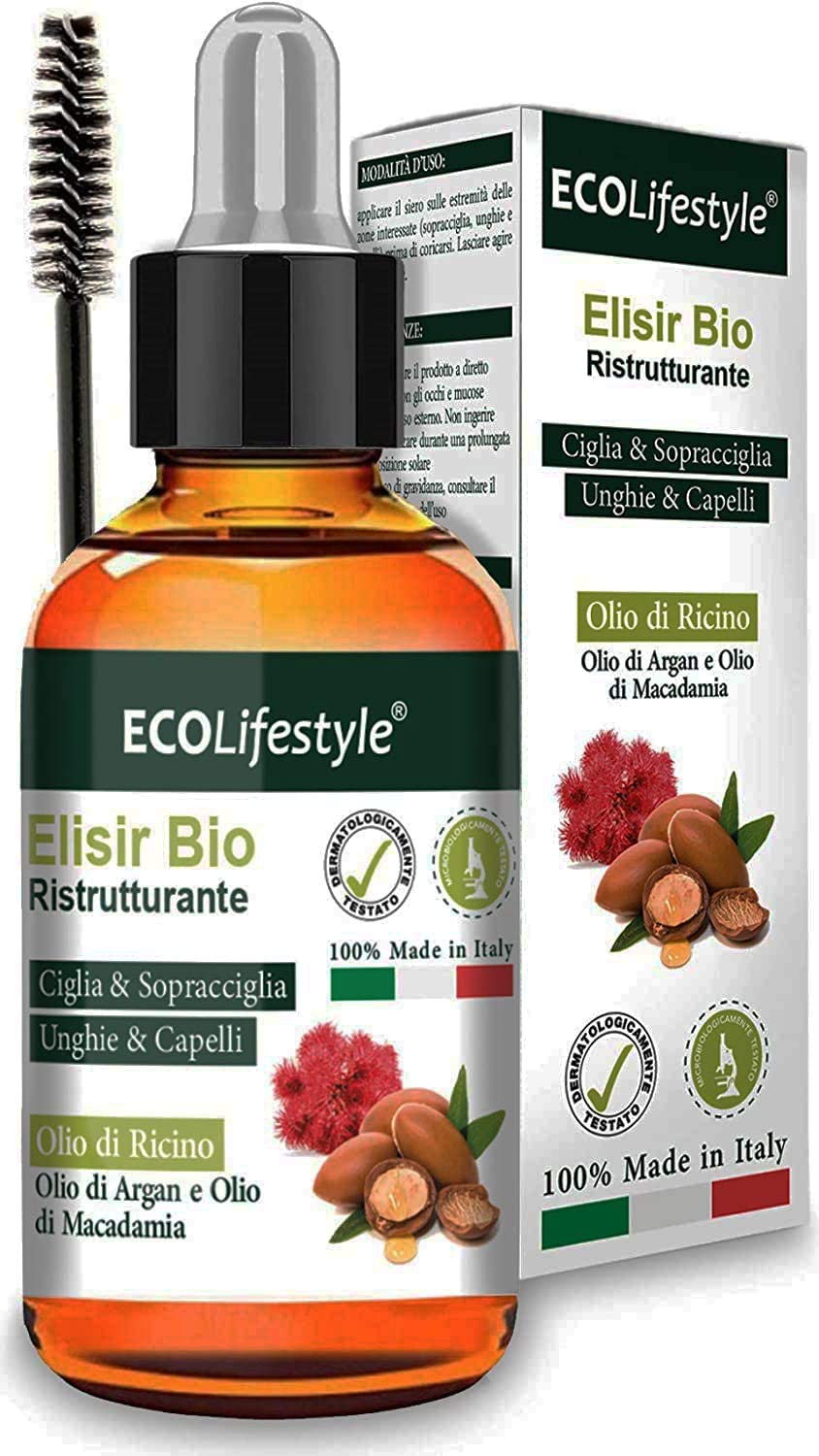 Olio di Ricino per Ciglia Capelli (50ml) Siero Ciglia Allungante Pelle Unghie e Sopracciglia Allunga Rinforzante per Crescita Barba Castor Oil Olio di Ricino Puro Macadamia Argan Cheratina