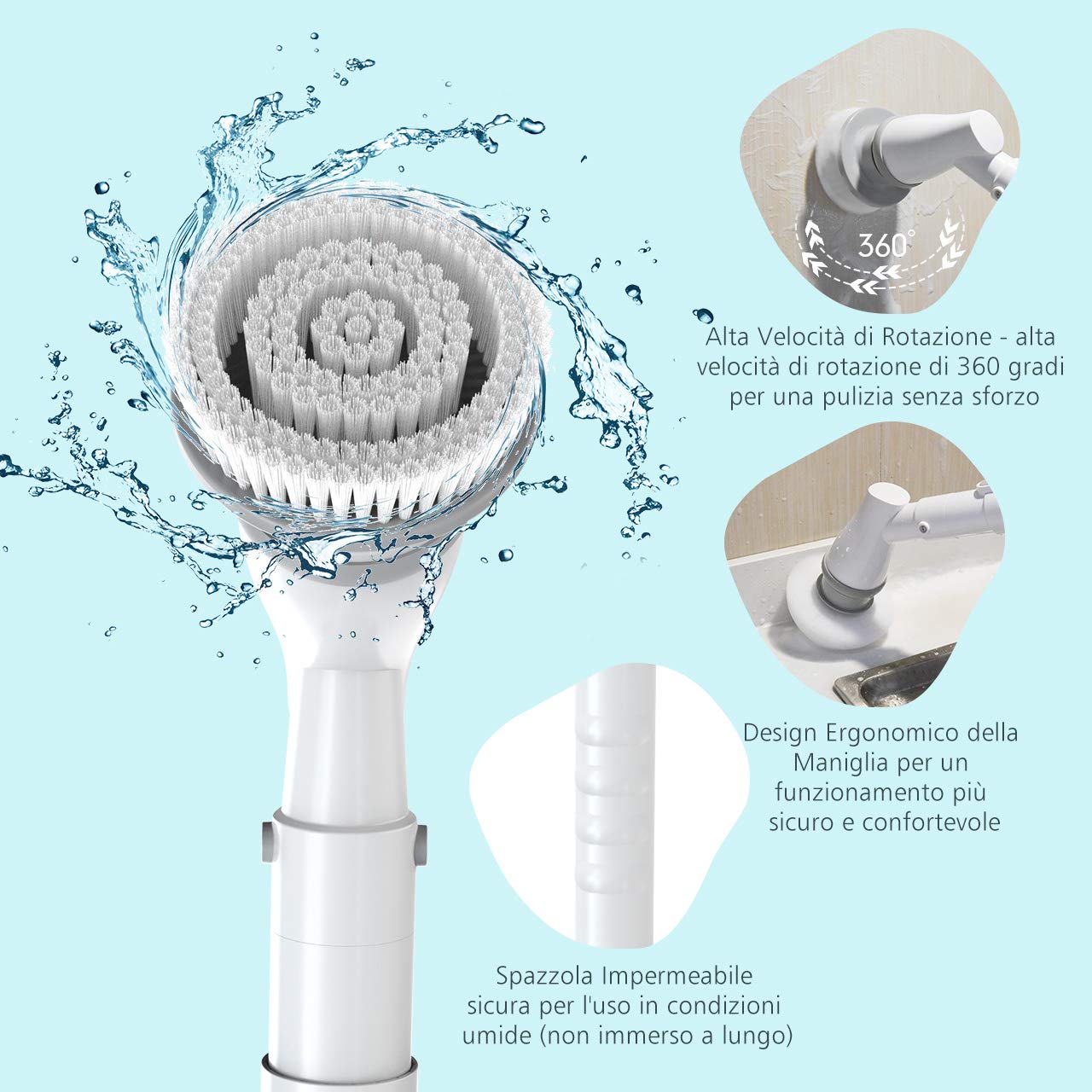 Spazzola Elettrica Rotante Per Pulizie - 8 Testine, 2 Velocità, Batteria 3000mAh - Foto 1