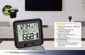 TFA Dostmann Drop 47.3005.01 - Pluviometro Wireless con Temperatura Nero - Ilgrandebazar