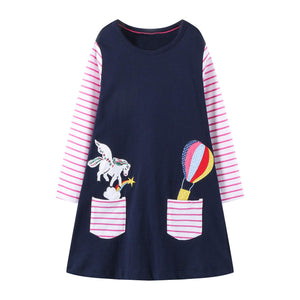 VIKITA Vestito Ricamo Floreale Manica Lunga Casuale Cotone Bambina L323 5T - Ilgrandebazar