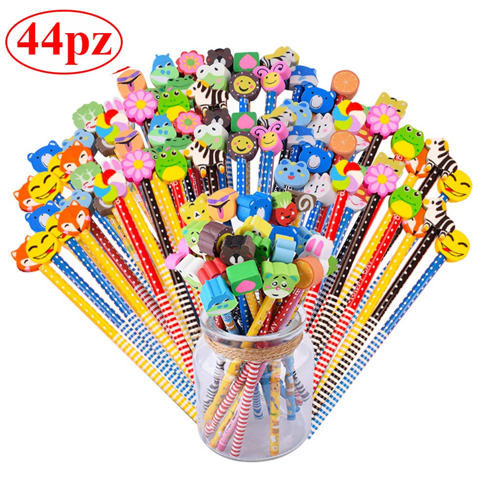 Gudotra Set 44 pcs Matita in Legno con Gomma Colorate 44, Multicolore - Ilgrandebazar