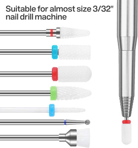 MAQUITA Punte Fresa Unghie, set di manicure elettrico da 7 pezzi Kit di trapano per unghie elettrico 3/32"Ceramica Lima per unghie elettrica Manicure Pedicure Uso domestico (White)