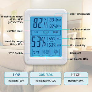 Tvird Termometro Igrometro, Digitale Grande LCD 5 Pollici, Bianco - Ilgrandebazar