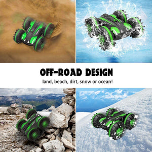 OUTTUO Auto telecomandata anfibia, Auto da Corsa ad Alta velocità a 4 Ruote motrici a 2,4 GHz, Rotazione a 360 Gradi, Adatta per l'uso su Terra e Acqua（Verde）