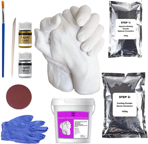 Art King Kit Calco Mani Confezione XL | Impronta Mani e Piedi 3D per Adulti e Bambini | Comprende Accessori e Istruzioni in Italiano per Calco Mani Coppia | Kit per Calco in Gesso Professionale