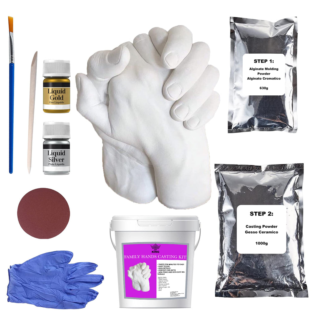 Art King Kit Calco Mani Confezione XL | Impronta Mani e Piedi 3D per Adulti e Bambini | Comprende Accessori e Istruzioni in Italiano per Calco Mani Coppia | Kit per Calco in Gesso Professionale