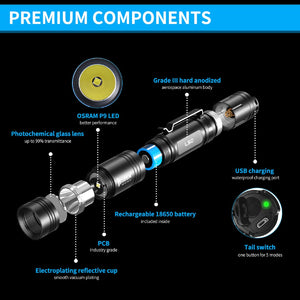 Tattico Torcia Professionale Con LED OSRAM P9, 1200 Lumens, L50-1200LM, L50 - Ilgrandebazar