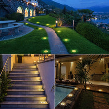 Carica l'immagine nel visualizzatore di Gallery, Qedertek 8 Peezi Luci Solari da Giardino, Lampade Solare impermeabile a terra, Luci Solare Decorazione per prato, Luce Faretto Sepolta Esterno, Illuminazione Solare per Strade, Piscina (Bianco Caldo)
