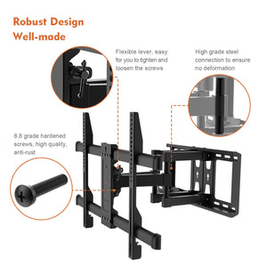 Supporto TV con Braccio Girevole 32-70 pollici/Girevole ed Estendibile, Nero - Ilgrandebazar