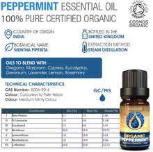 Carica l'immagine nel visualizzatore di Gallery, Olio di menta piperita, prodotto biologico certificato COSMOS, olio essenziale puro al 100%, grado terapeutico per aromaterapia, 10 ml, e-book gratuito incluso da Ecodrop
