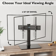 Carica l'immagine nel visualizzatore di Gallery, BONTEC Supporto da Tavolo per TV da 26-55 Pollici, Regolabile in Altezza e Girevole Piedistallo per TV Max VESA 400x400 mm, che Regge fino a 45 kg