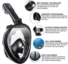Carica l&#39;immagine nel visualizzatore di Gallery, Flyboo Maschera da Snorkeling,Maschera Subacqueacon con Visuale Panoramica 180° Design Pieno Facciale e Compatibile con Videocamere Sportive Maschera per Immersioni per Adulti Bambini