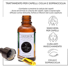 Carica l&#39;immagine nel visualizzatore di Gallery, Olio di Ricino 100ml, Bottiglia di vetro, 100% Puro Spremuto a Freddo, Stimola la Crescita dei Capelli, Ciglia e Sopracciglia, Rinforza le unghie. Un ottimo rimedio per la tua pelle. Set di Pennelli