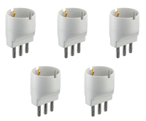 Electraline 92291 Set 5 Adattatori da Schuko a Spina Confezione 5, Bianco - Ilgrandebazar