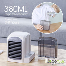 Carica l'immagine nel visualizzatore di Gallery, iLogoTech Aggiornato 3 in 1 Mini Condizionatore Portatile, Raffrescatore d'Aria Evaporativo, Aria Cooler, Umidificatore, Purificatore per Casa, Ufficio, Camera da Letto, All'aperto (3 velocità)