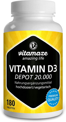 VISPURA VITAMAZE Vitamina D3 20000UI Alto Dosaggio 180 Compresse Pura Vitamina D3