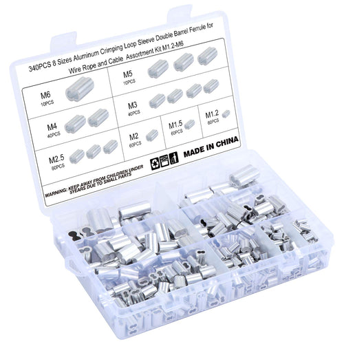 HSEAMALL - Set di 340 manicotti per corda metallica, in 8 misure, M1.2-M6,...