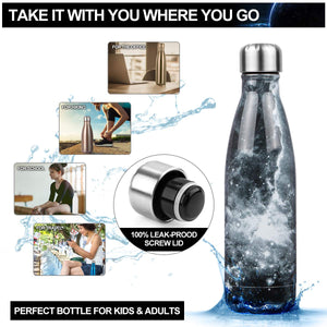 Bottiglia Acqua in Acciaio Inox - 350/500/750ml, 500ml, Nero Galassia - Ilgrandebazar