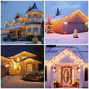 Luci Natale Esterno Cascata, BrizLabs 8.8M 360 LED Tenda Luminosa Catena Luminosa Interno Luci Stringa Decorazione Natalizie 8 Modalità con Telecomando per Casa Feste Giardino Finestra, Bianco Caldo
