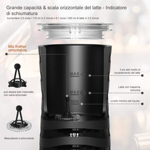 Montalatte Elettrico Riscaldatore per Monta latte caldo e freddo,Doppio Rivestimento Antiaderente,Montalatte Automatico con Bollitore,Perfetto per Cappuccino,Macchiato,Latte