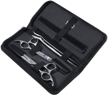 Carica l'immagine nel visualizzatore di Gallery, forbici in acciaio INOX forbici professionali da barbiere Haircut set con pettine e PU con custodia