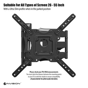 Invision Supporto TV - Ultra Sottile L / Inclinabile e Girevole, Nero - Ilgrandebazar