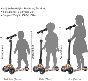 WeSkate Monopattino Bambini a 3 Ruote Illuminate per Ragazze e Ragazzi Monopattino Pieghevole e Regolabile in Altezza, Carico Massimo 50 kg