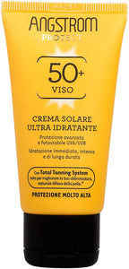 Angstrom Crema Solare Viso SPF 50+, con Filtri Solari UVA/UVB, Stimola la Produzione di Melanina con il Total Tanning System, Resistente all'Acqua, Dermatologicamente Testato, 50 ml