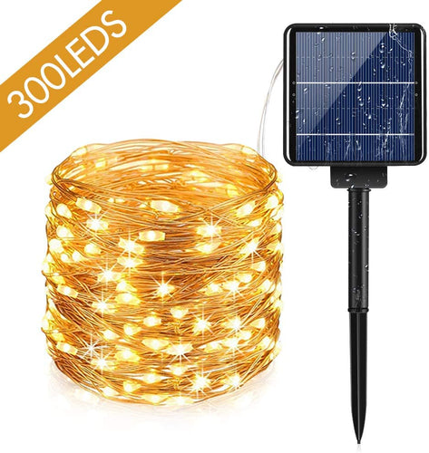 AUOPLUS 33M 300LED Catena Luminosa Solare Luci Solari Esterno IP65 Impermeabili 8 modalità per Festa,Giardino,Natale,Halloween,Matrimoni,Patio,Cancello,Cortile[Classe di efficienza energetica A+++]