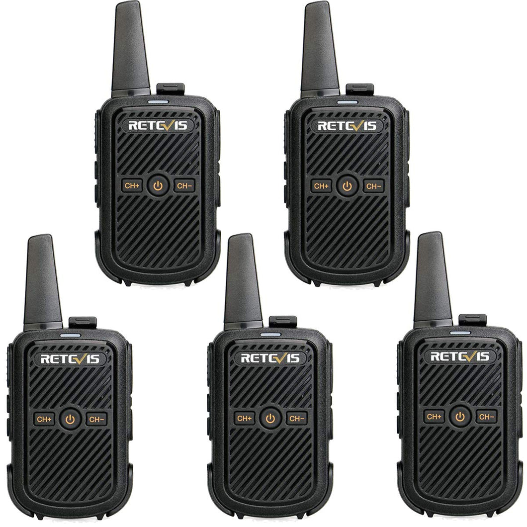 Retevis RT15 Mini Walkie Talkie 2W 208DCS Squelch Professionali 5 Pezzi, Nero - Ilgrandebazar