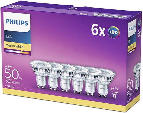 Philips LED Spot - Confezione Faretti LED, Attacco GU10, 4.6 W Equivalenti a 50 W, Luce Bianca Naturale Calda, 6 pezzi