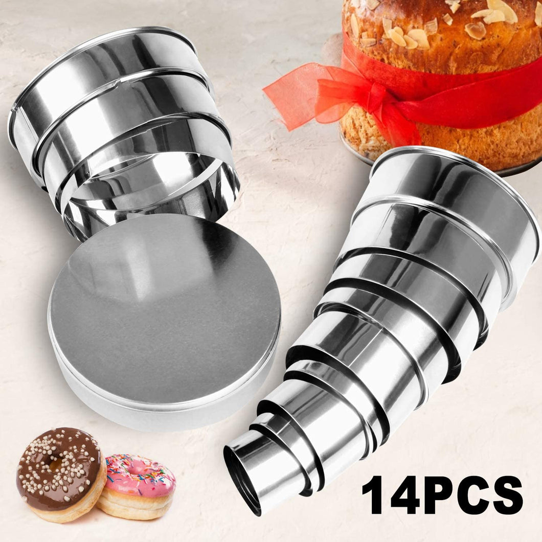 JTENG 14PCS Coppapasta Rotondo Acciaio Inox Tagliapasta Aperta Tondo Stampi per Biscotti Formine Dolci Formine Rotonde con Una Scatola,per Gli Appassionati di Cottura, Pasta di Zucchero e Ciambella