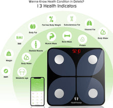 Carica l&#39;immagine nel visualizzatore di Gallery, Bilancia Pesa Persona Digitale Bilancia Pesapersone Impedenziometrica Intelligente Wireless per IOS e Android Integrata con 13 Indici di Misurazione Massa Grassa, Massa Magra e Metabolismo Basale