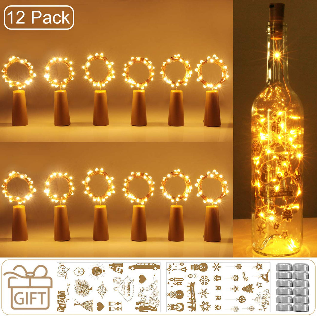 (12 pezzi) Luci per Bottiglia, kolpop Tappi LED a Batteria Bianco Caldo - Ilgrandebazar