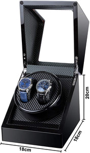 Kalawen Scatola Carica Orologi Automatici con Motore Ultra-silenzioso per 2 Orologi da Polso Watch Winder di Pelle e Legno, Alimentazione da Cavo Adattatore/Batterie, 5 Programmi Regolabili Argento