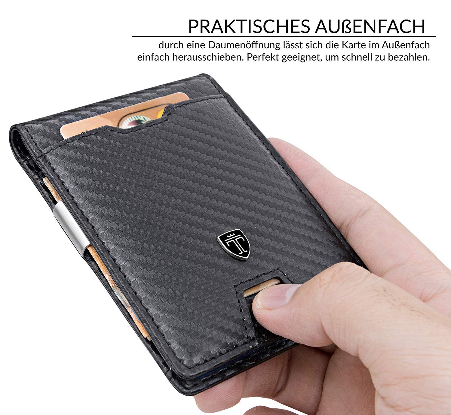 TRAVANDO ARKA Portafoglio Uomo Piccolo Con Protezione RFID - In Similpelle, 6 Tasche, Clip Portabanconote In Acciaio E Portamonete