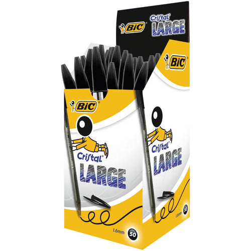 Bic Cristal Large Punta Larga 1,6 mm Confezione 50 Penne 50 pezzi, Nero - Ilgrandebazar