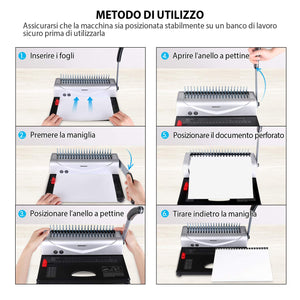 Makeasy Rilegatrice Spirale Metallica a 21 Fori, Argento-Nero - Ilgrandebazar