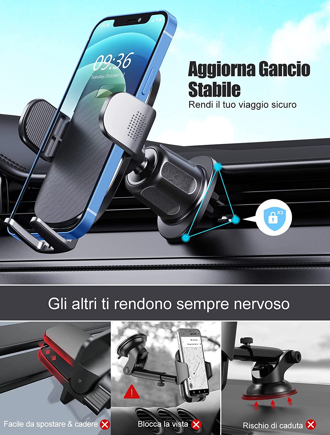 Supporto Auto Per Cellulare Con Gancio 2025 - Universale Per IPhone E Android