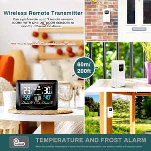 zerotop Stazione Meteo Automatica Digitale Wireless Meteorologica con Ampio Schermo LCD Display Sveglia Tempo Data Temperatura umidità Previsioni di Tempo con Sensore Esterno Wireless