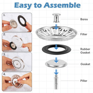 2 filtri per lavello da 304 in acciaio inox, tappo per scarico da cucina, a spina di pesce Ø 8mm, 25 mm vite, diametro 84 mm cestello per setaccio