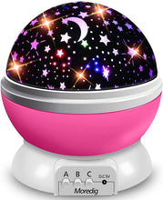 Carica l'immagine nel visualizzatore di Gallery, Moredig - Lampada Proiettore Stelle Bambini, Luce Notturna Bambini con 8 Colori Luci &amp; 360° Rotazione, Luce Notte per Bambini, Neonati, Compleanno, Natale, Halloween, Vivai - Rosa A-rosa