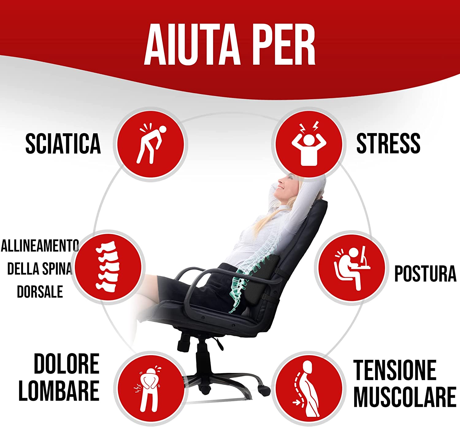 Cuscino Schiena Cuscini Lombari Per Sedie Memory Foam Cuscini