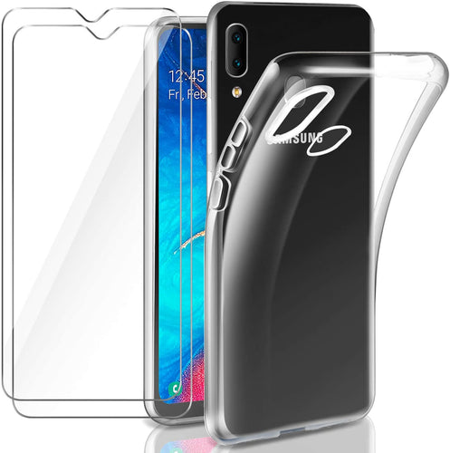 Leathlux Cover Samsung Galaxy A20e Custodia Trasparente + 2 × Pellicola Vetro Temperato Galaxy A20e, Morbido Silicone Custodie Protettivo TPU Gel Sottile Cover per Samsung Galaxy A20e 5.8