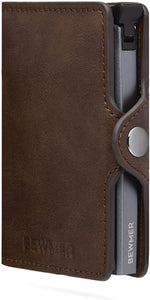 BEWMER Porta Carte Di Credito E Portafoglio Rigido Con nuovo Fermasoldi in Carbon Fiber Portacarte Originale Per Uomo e Donna Con Protezione Rfid Portatessere Schermato Anticlonazione (Marrone)